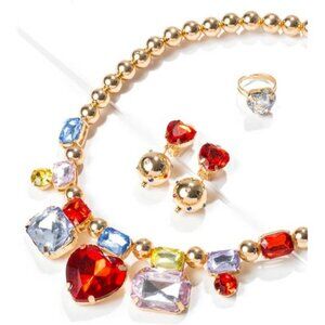 Kids jewelry set dress up play accessories big gemstone necklace earrings ring t